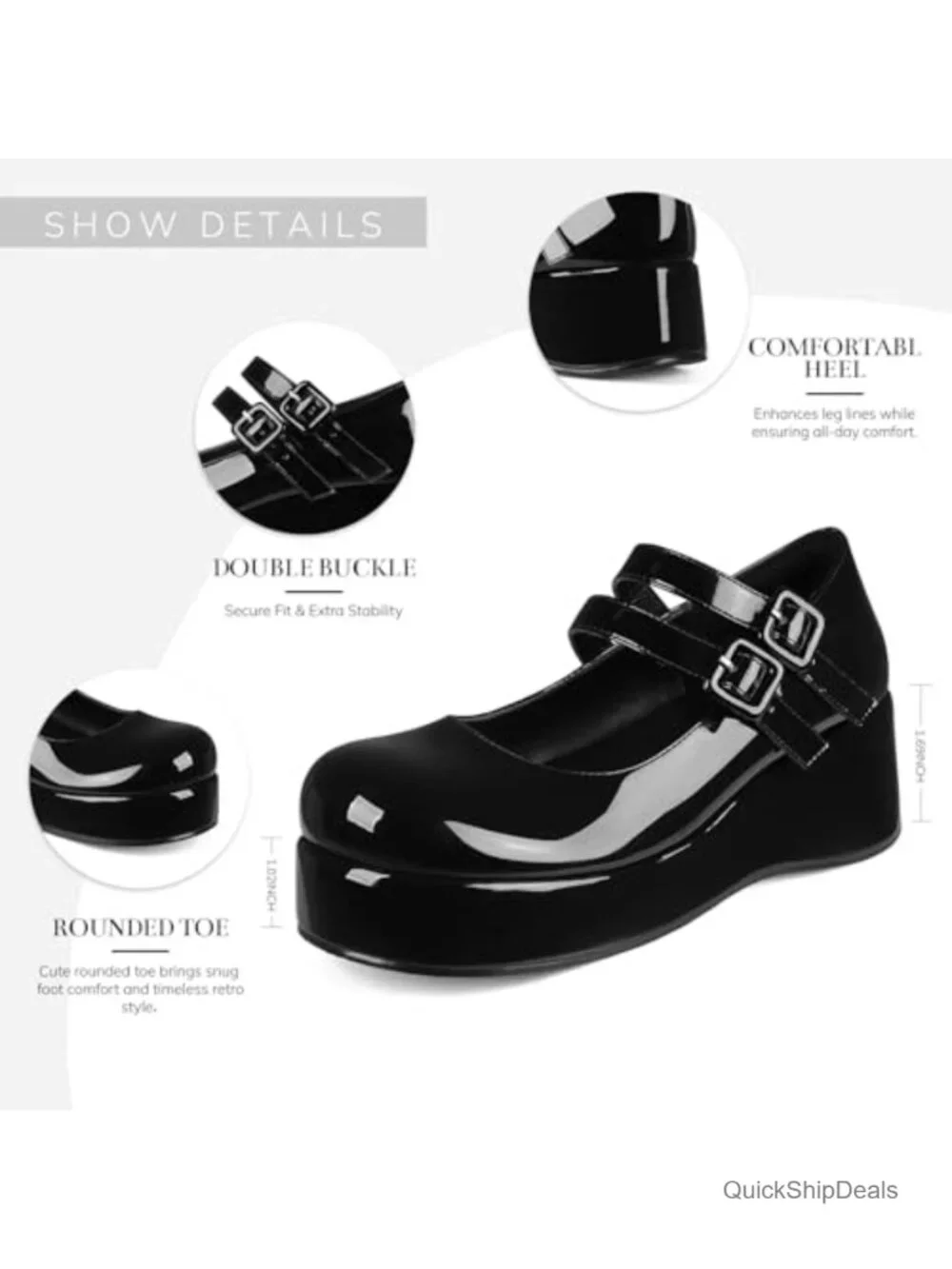 Women's Chunky Platform Mary Jane Shoes Round Toe Double Strap Faux Leather
